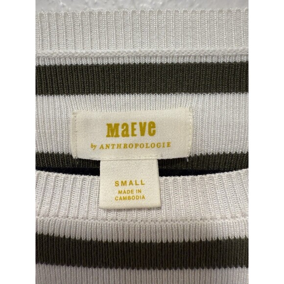 Maeve By Anthropologie Green Striped Long Sleeve Rib Knit Sweater Top Sz Small - Picture 5 of 5